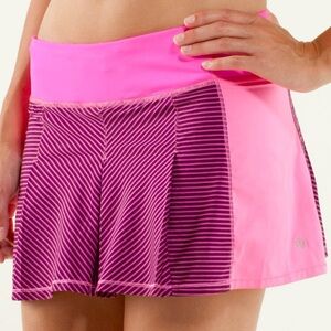 Lululemon Fast Cat Skirt Skort 10 Pink Stripe Luxtreme Swift Workout Athleisure
